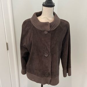 Jones New York Chic Leather and cotton knit trim jacket